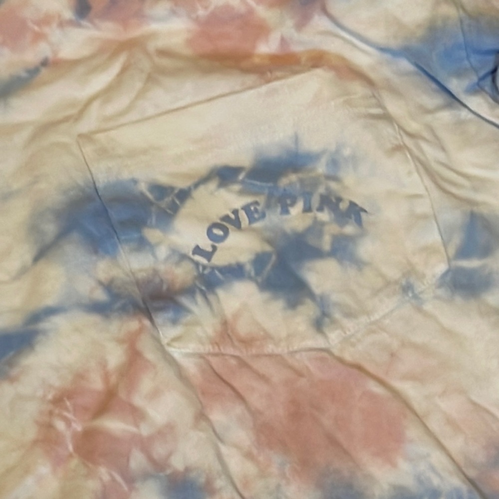 PINK long sleeve T-shirt pink blue and white tie-dye print.
